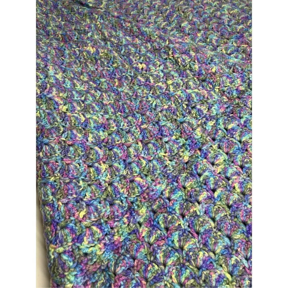Vintage Wool Sea Glass Crochet Basket 55” x 40” Handmade